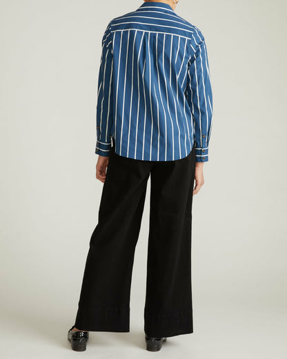 Elbe Stretch Poplin Shirt Classic Fit - Ensign Blue/White Stripe | Universal Standard