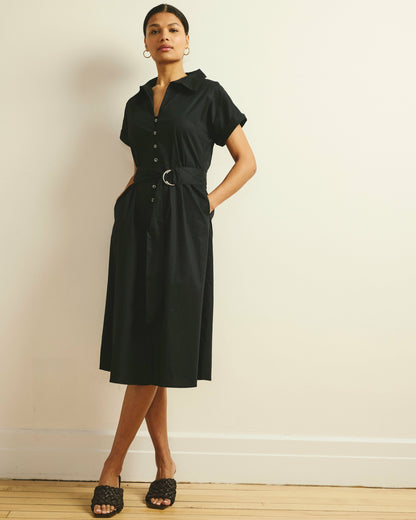 Sandy Stretch Poplin Shirtdress - Black | Universal Standard