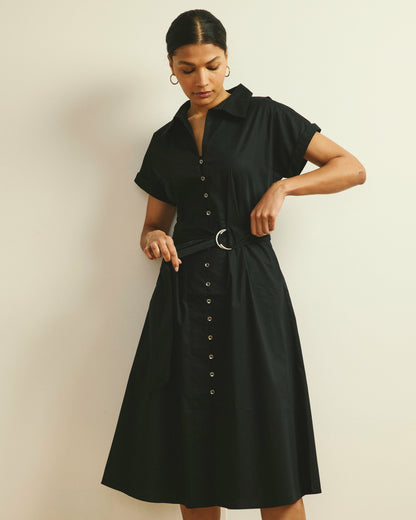 Sandy Stretch Poplin Shirtdress - Black | Universal Standard