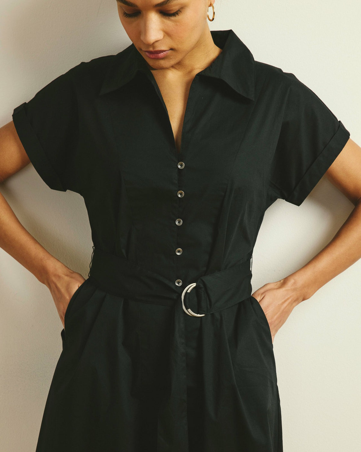 Sandy Stretch Poplin Shirtdress - Black | Universal Standard