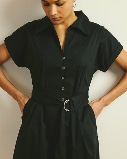 Sandy Stretch Poplin Shirtdress - Black | Universal Standard