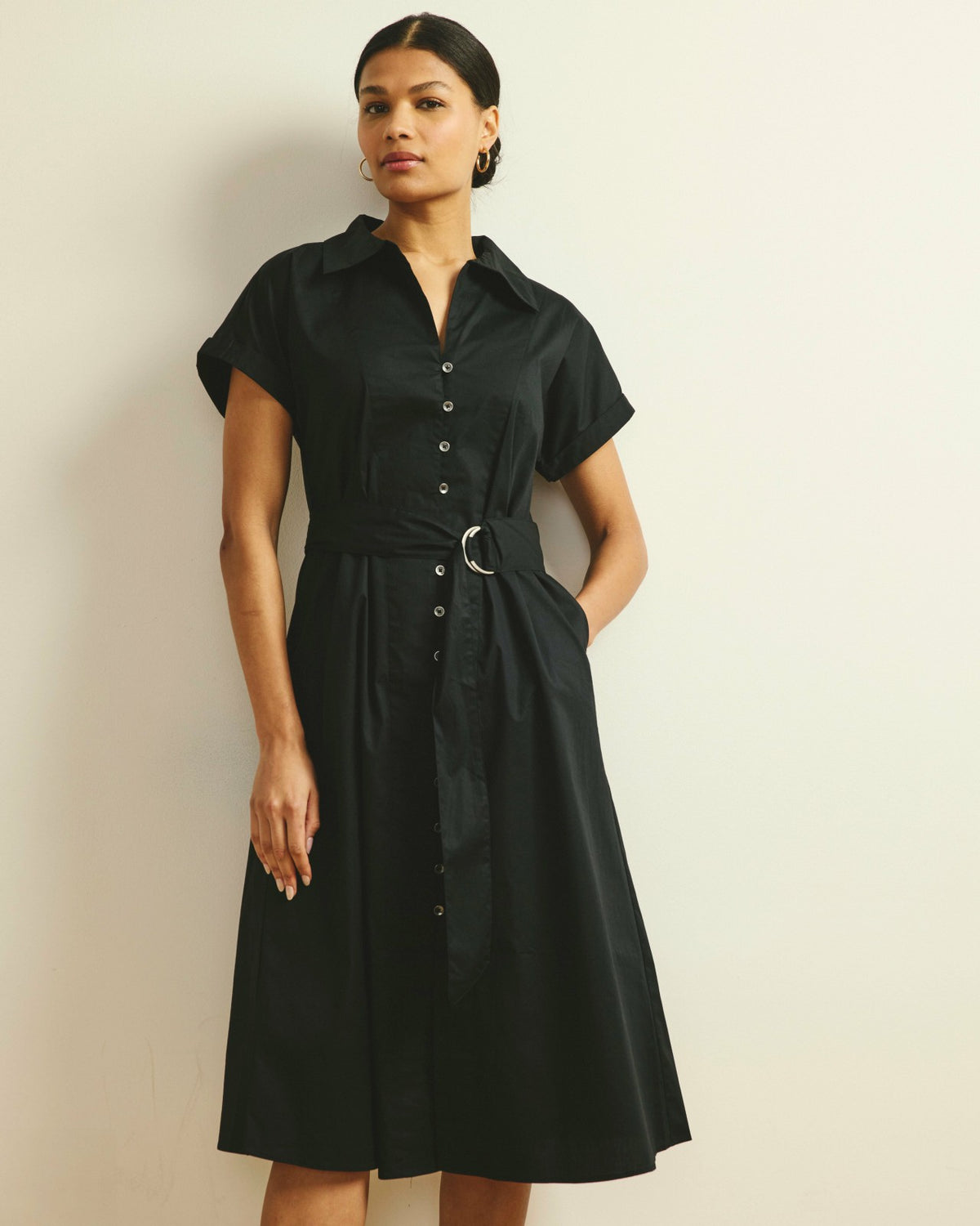 Sandy Stretch Poplin Shirtdress - Black | Universal Standard