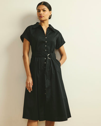 Sandy Stretch Poplin Shirtdress - Black | Universal Standard