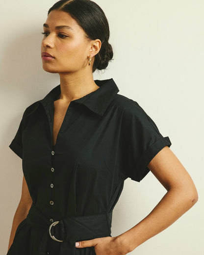 Sandy Stretch Poplin Shirtdress - Black | Universal Standard