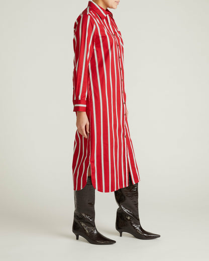 Odeon Stretch Poplin Shirtdress - Red/Black/White Stripe | Universal Standard