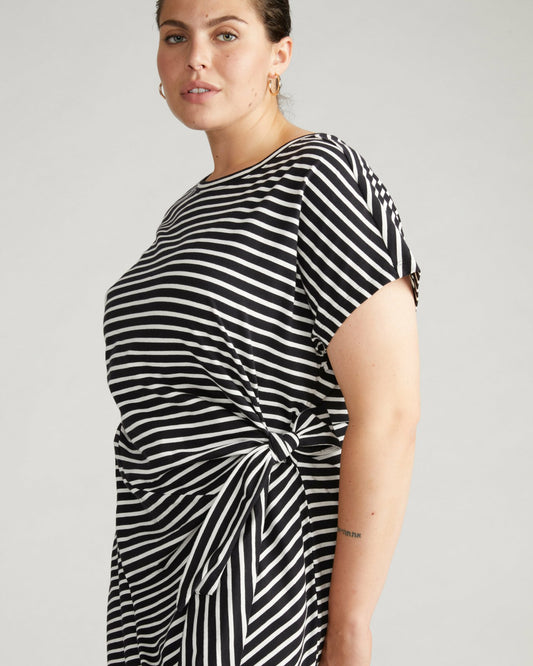 Crescent Breton Stripe Knot Dress - Black/White Stripe | Universal Standard
