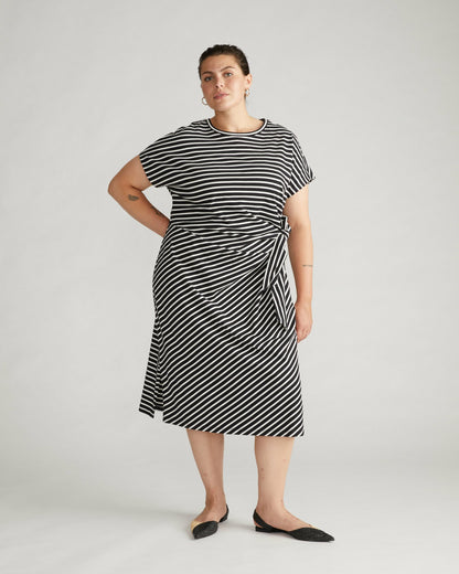 Crescent Breton Stripe Knot Dress - Black/White Stripe | Universal Standard