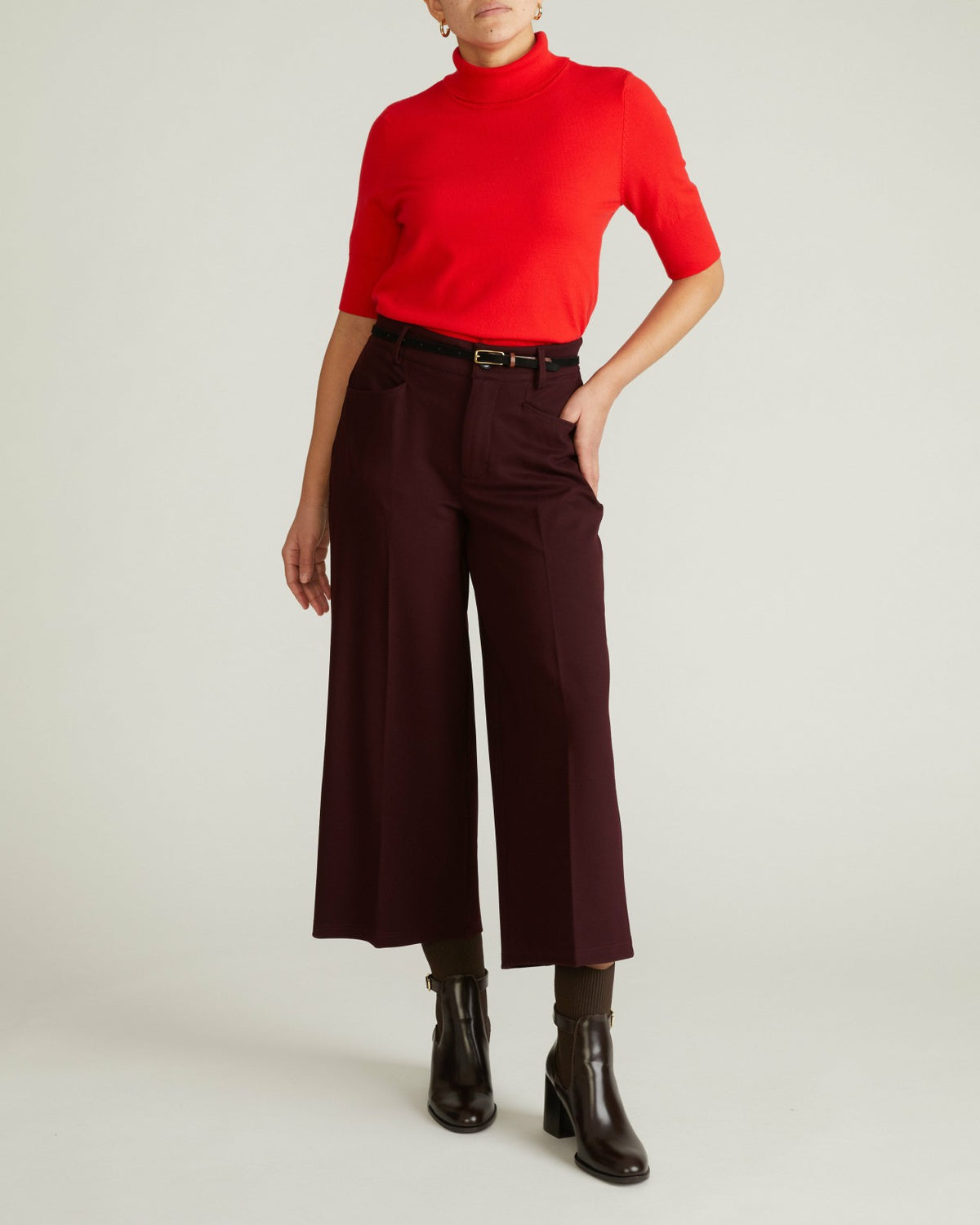 Cropped Wide Leg Ponte Pants - Black Cherry | Universal Standard