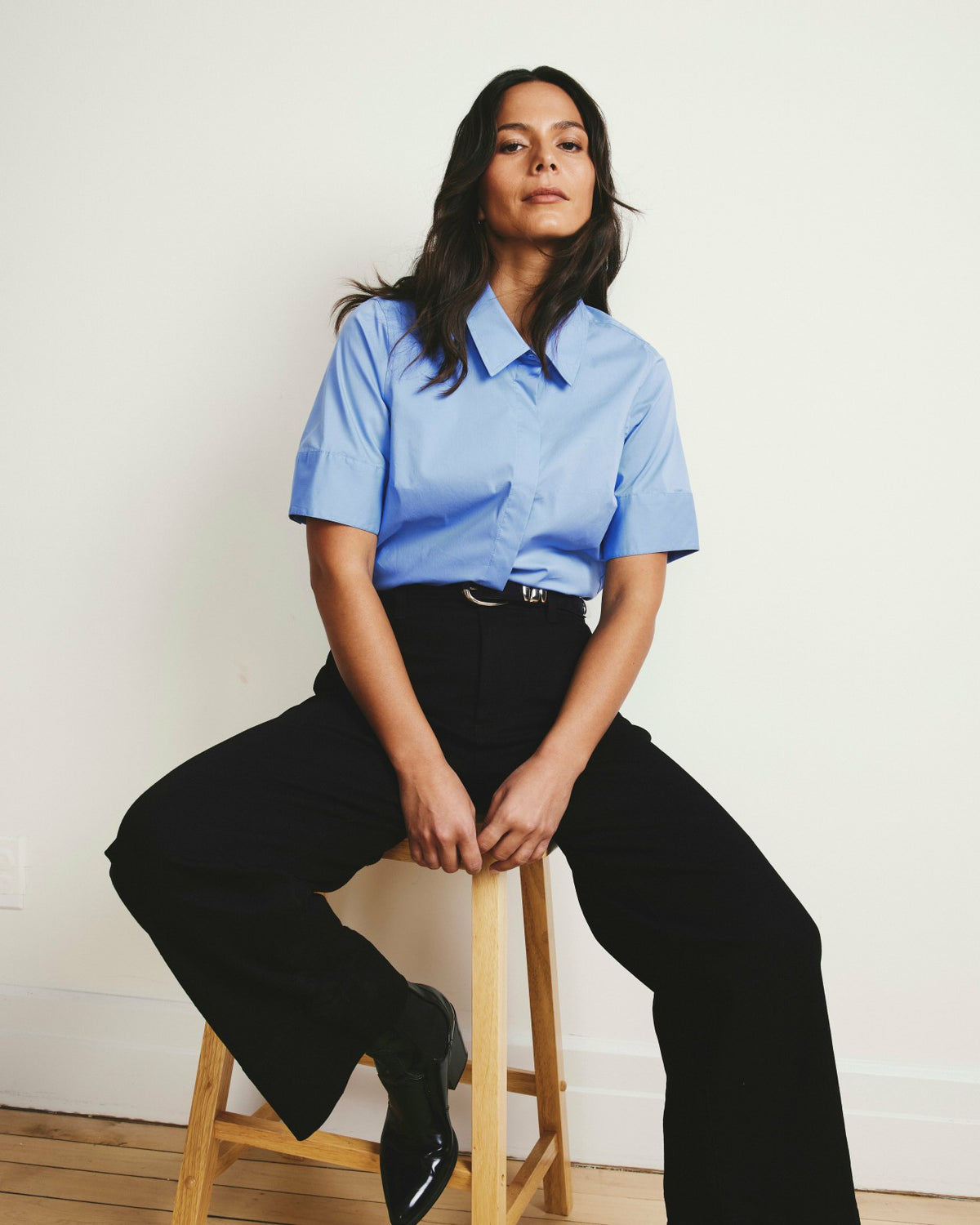 Elbe Stretch Poplin Short Sleeve Shirt - Soft Blue | Universal Standard