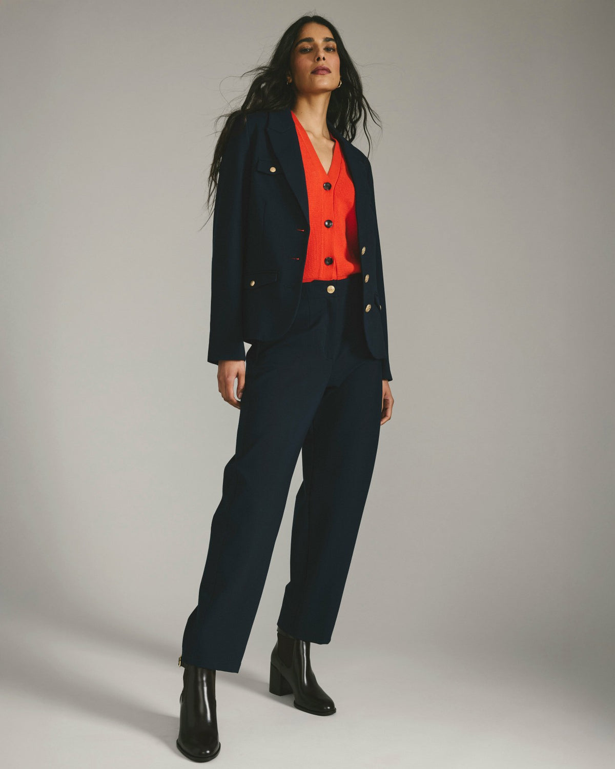 Audrey Tailored Ponte Pants - Navy with Gold Buttons | Universal Standard