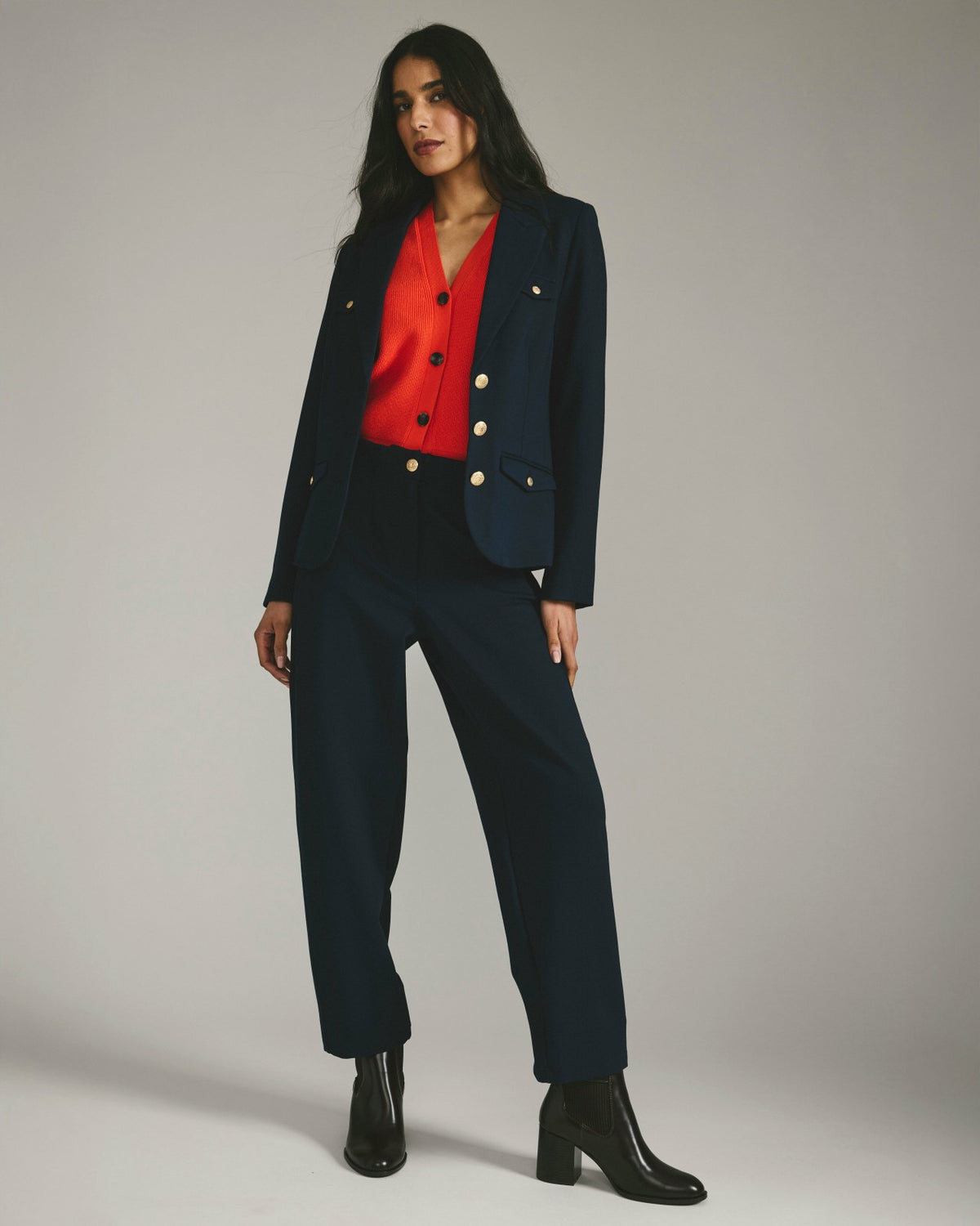 Audrey Tailored Ponte Pants - Navy with Gold Buttons | Universal Standard