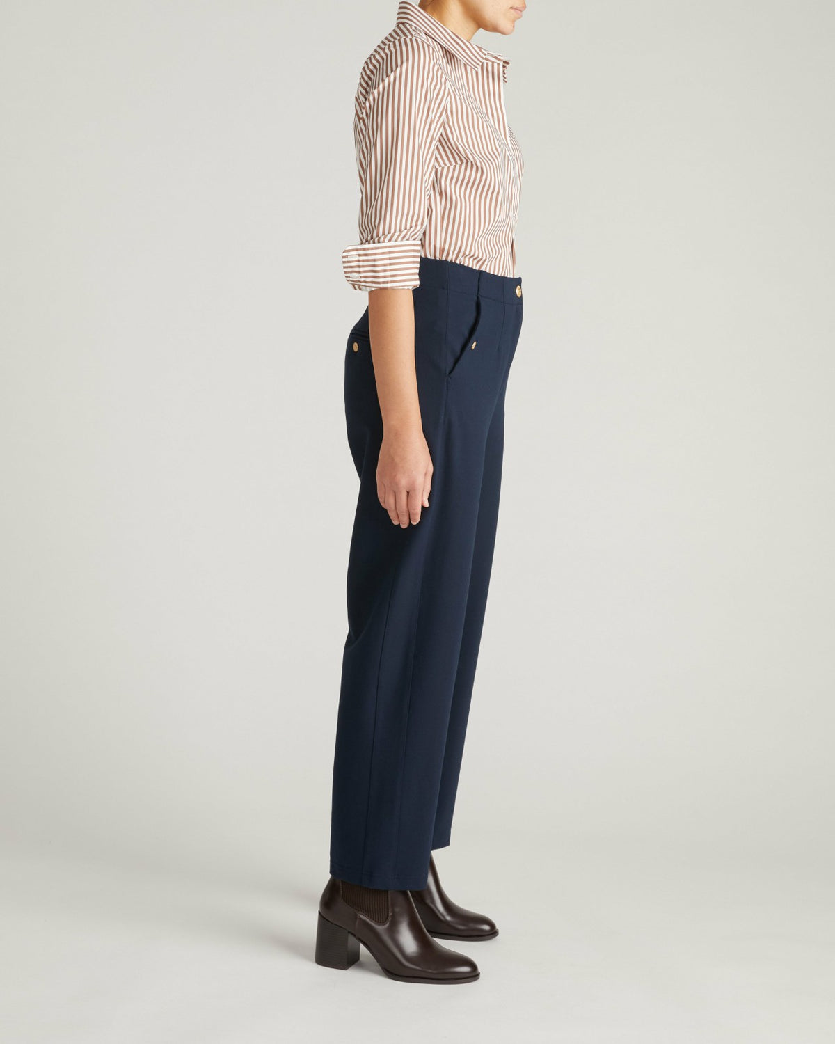 Audrey Tailored Ponte Pants - Navy with Gold Buttons | Universal Standard