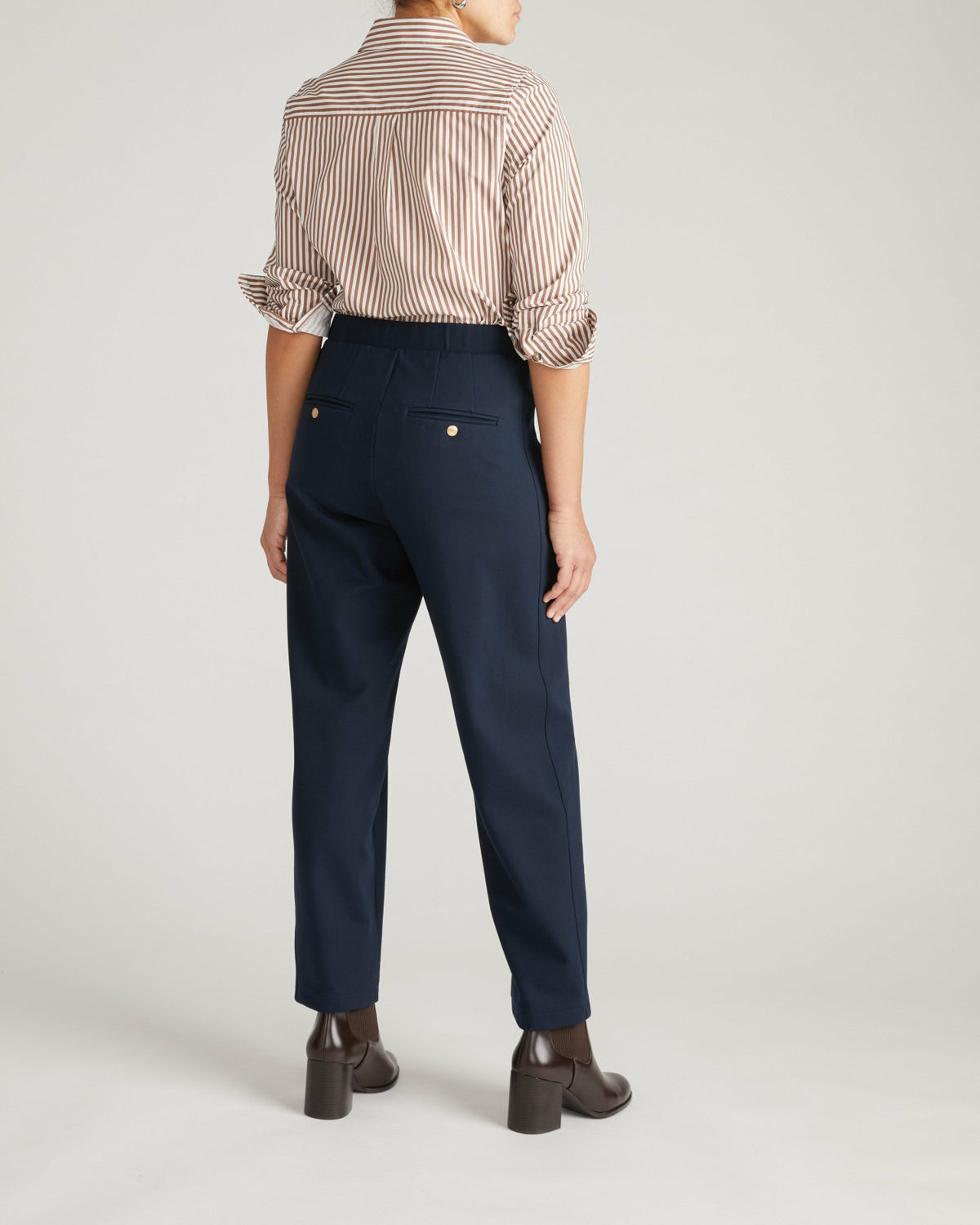 Audrey Tailored Ponte Pants - Navy with Gold Buttons | Universal Standard