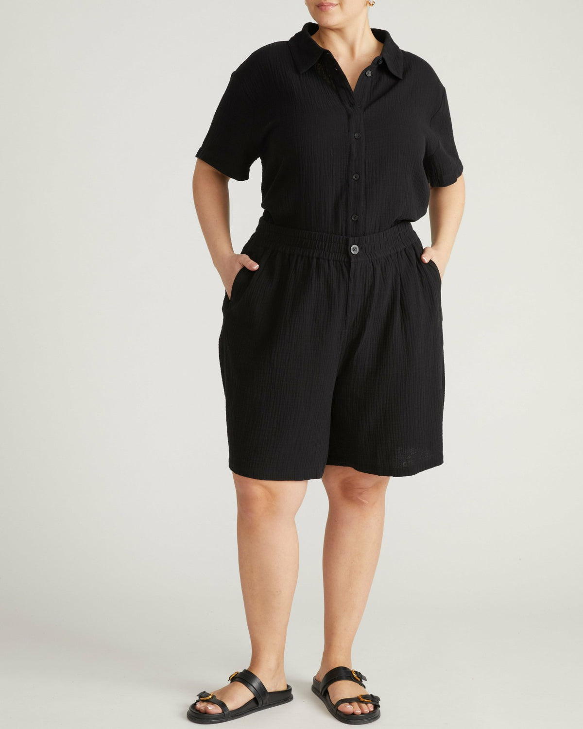 Luxe Cotton Gauze Beach Shirt - Black | Universal Standard