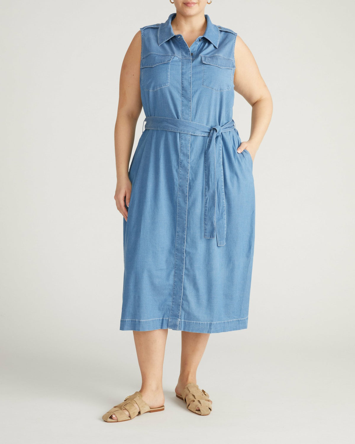 Perfect Tencel Chambray Sleeveless Savannah Shirtdress - Cove Blue | Universal Standard