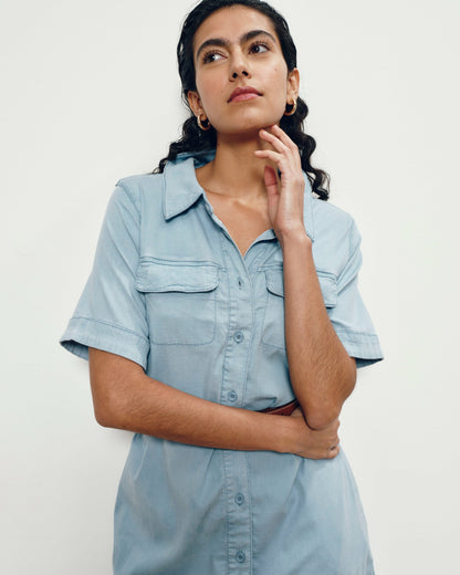 Perfect Tencel Chambray Short Sleeve Shirtdress - Morning Blue | Universal Standard
