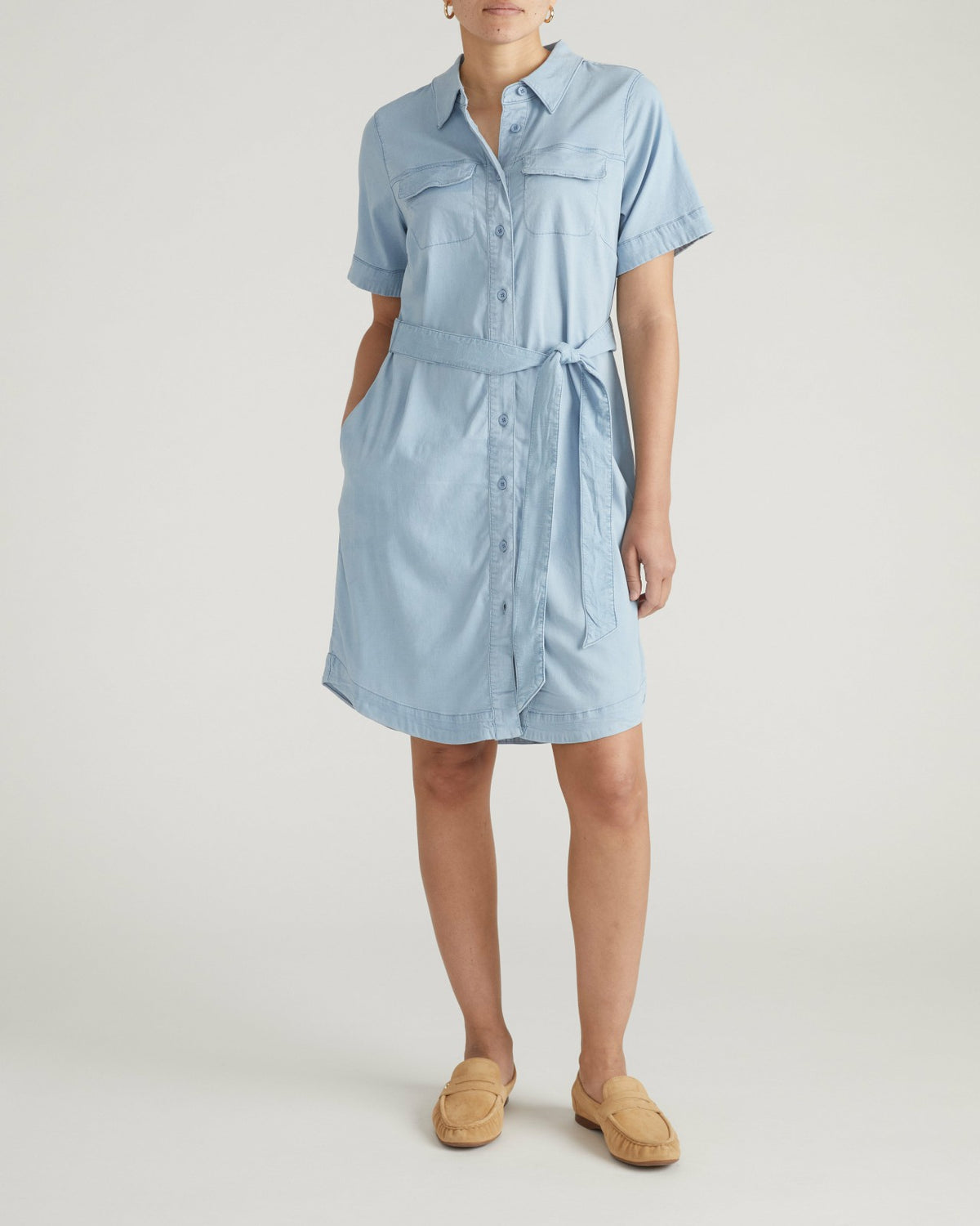 Perfect Tencel Chambray Short Sleeve Shirtdress - Morning Blue | Universal Standard