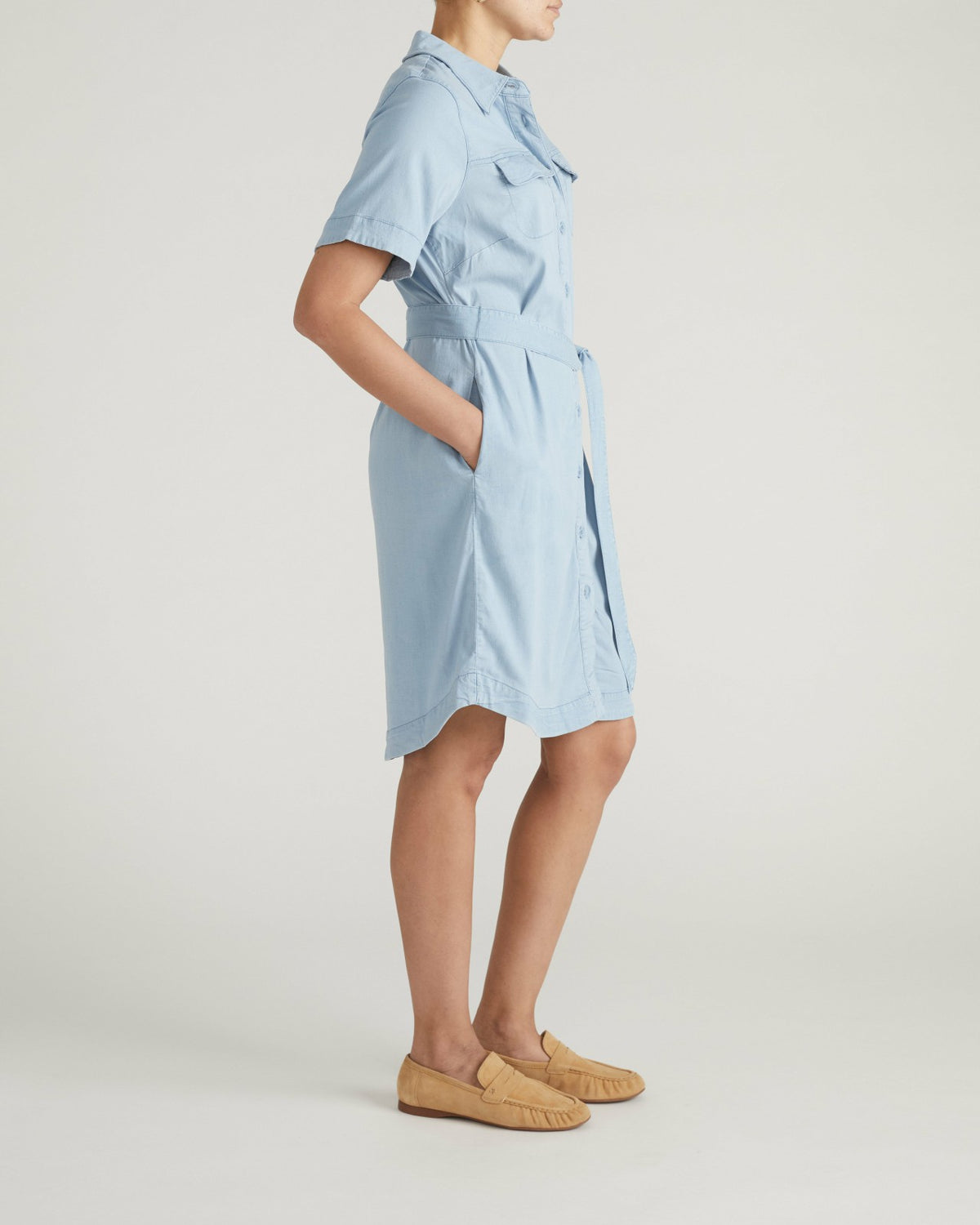 Perfect Tencel Chambray Short Sleeve Shirtdress - Morning Blue | Universal Standard