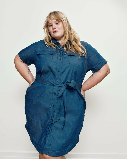 Perfect Tencel Chambray Short Sleeve Shirtdress - Midnight Blue | Universal Standard