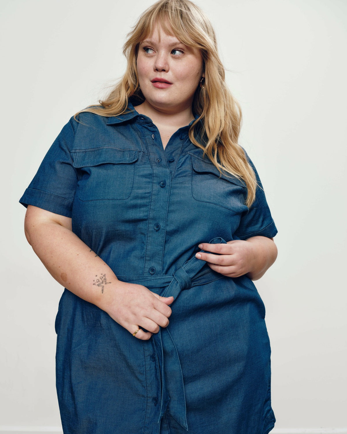 Perfect Tencel Chambray Short Sleeve Shirtdress - Midnight Blue | Universal Standard