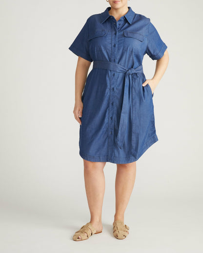 Perfect Tencel Chambray Short Sleeve Shirtdress - Midnight Blue | Universal Standard