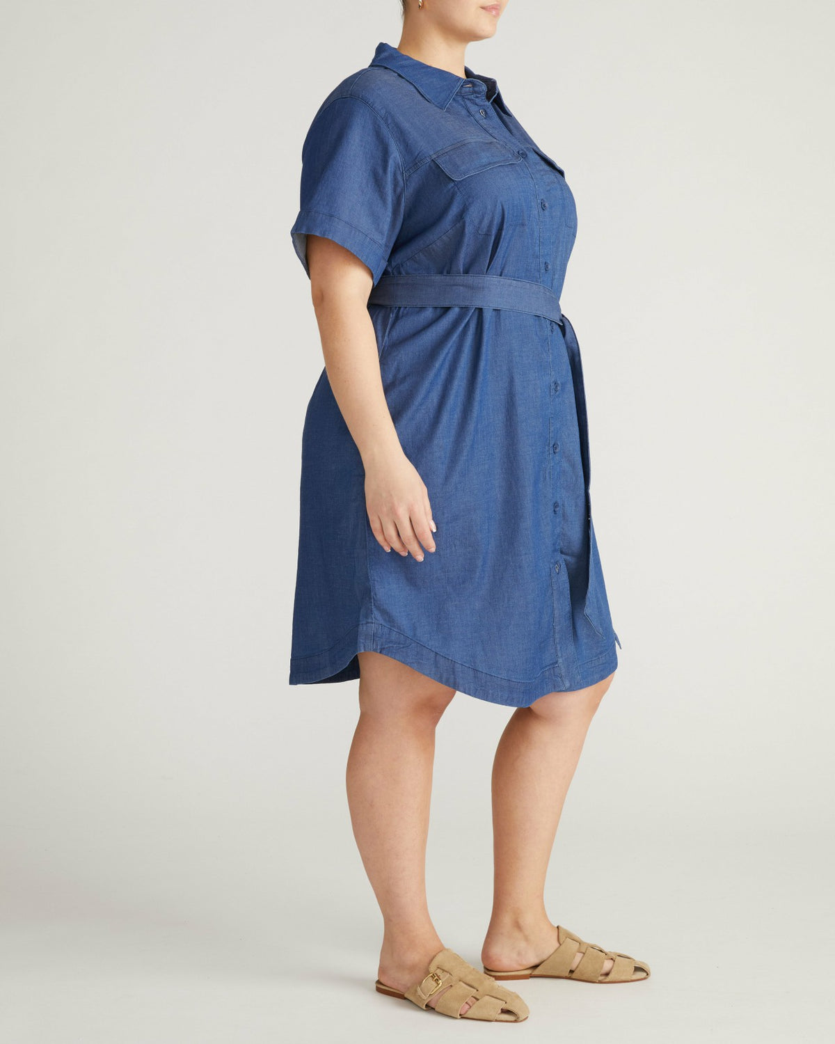 Perfect Tencel Chambray Short Sleeve Shirtdress - Midnight Blue | Universal Standard