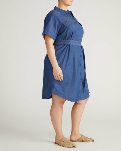 Perfect Tencel Chambray Short Sleeve Shirtdress - Midnight Blue | Universal Standard