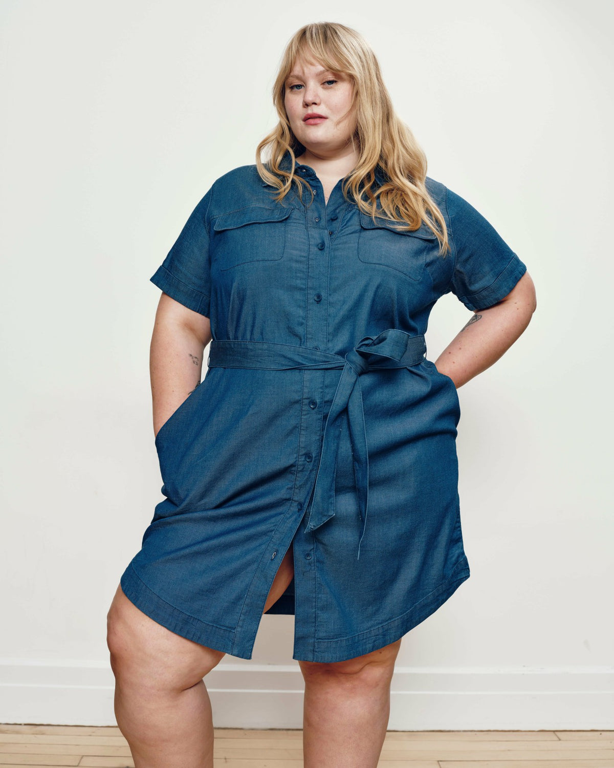 Perfect Tencel Chambray Short Sleeve Shirtdress - Midnight Blue | Universal Standard