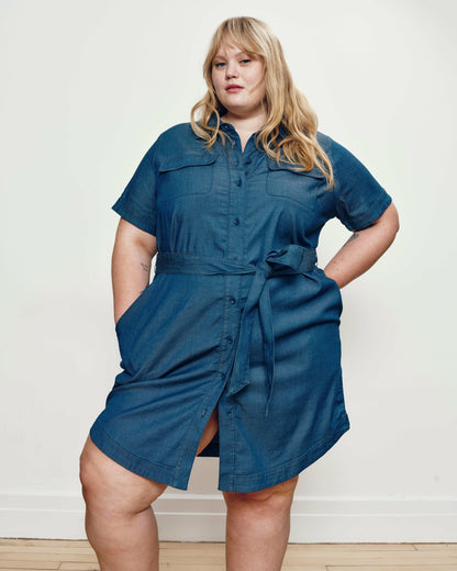 Perfect Tencel Chambray Short Sleeve Shirtdress - Midnight Blue | Universal Standard