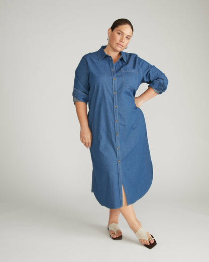 Odeon Stretch Cotton Chambray Shirtdress - Orion Blue | Universal Standard