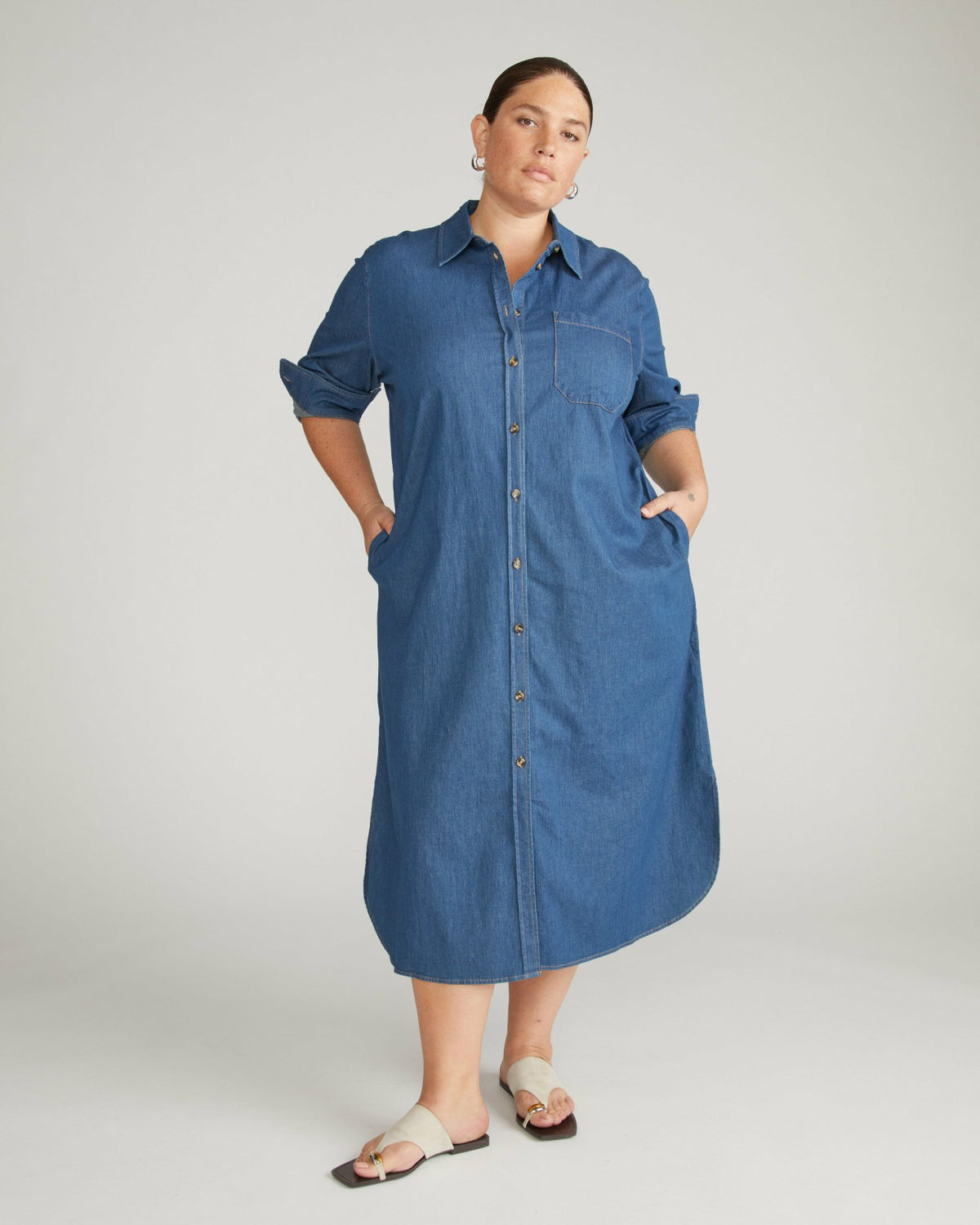 Odeon Stretch Cotton Chambray Shirtdress - Orion Blue | Universal Standard