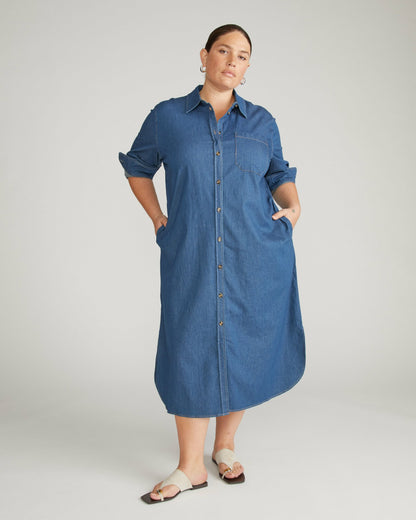 Odeon Stretch Cotton Chambray Shirtdress - Orion Blue | Universal Standard