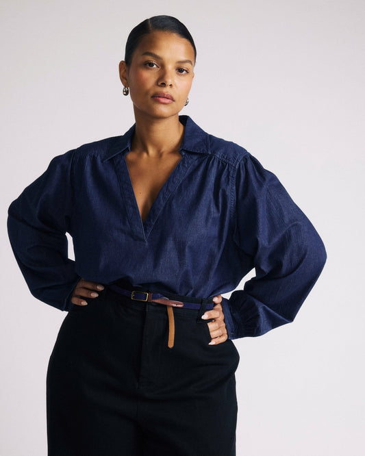 Maisie Cotton Chambray Blouse - Dark Indigo | Universal Standard