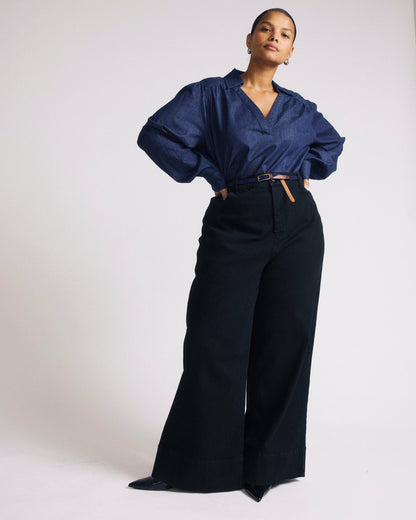Maisie Cotton Chambray Blouse - Dark Indigo | Universal Standard