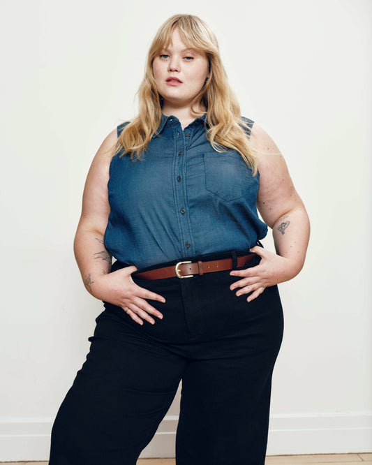 Perfect Tencel Chambray Sleeveless Shirt - Midnight Blue | Universal Standard