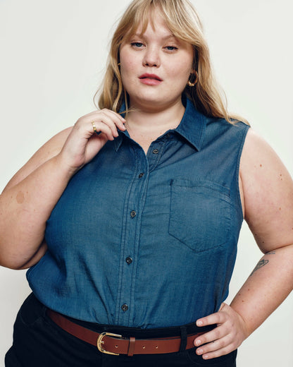 Perfect Tencel Chambray Sleeveless Shirt - Midnight Blue | Universal Standard