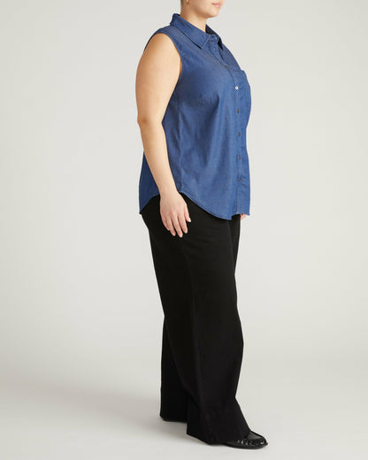 Perfect Tencel Chambray Sleeveless Shirt - Midnight Blue | Universal Standard