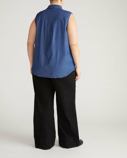 Perfect Tencel Chambray Sleeveless Shirt - Midnight Blue | Universal Standard