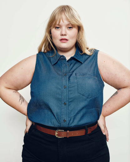 Perfect Tencel Chambray Sleeveless Shirt - Midnight Blue | Universal Standard
