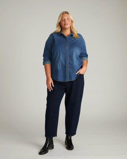 Minimalist Stretch Cotton Chambray Shirt - Union City Blue | Universal Standard
