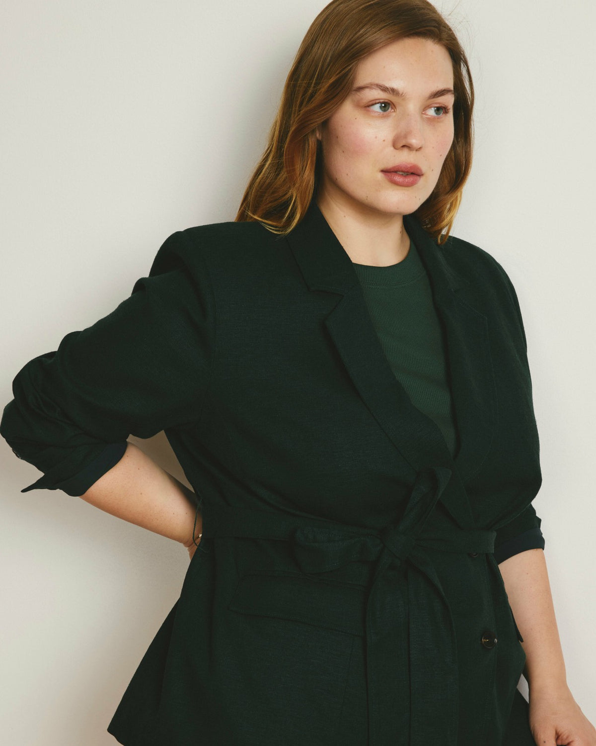 Belted Double Breasted Linen Blend Blazer - Forest Green | Universal Standard