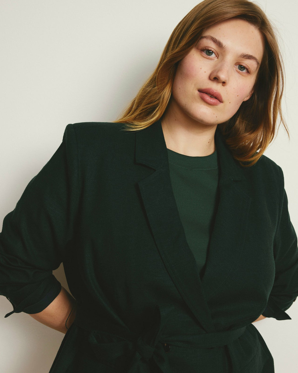 Belted Double Breasted Linen Blend Blazer - Forest Green | Universal Standard