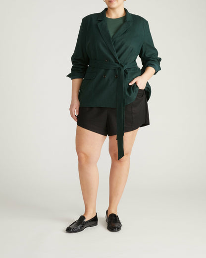 Belted Double Breasted Linen Blend Blazer - Forest Green | Universal Standard