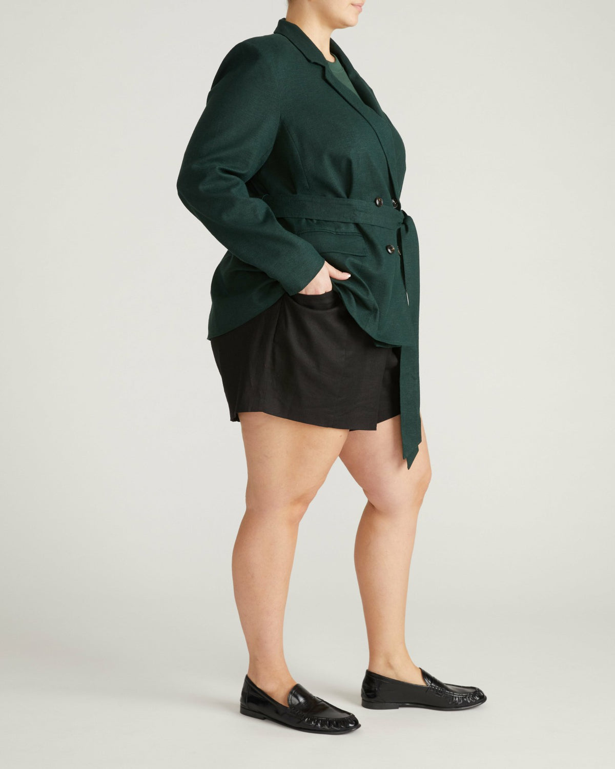Belted Double Breasted Linen Blend Blazer - Forest Green | Universal Standard