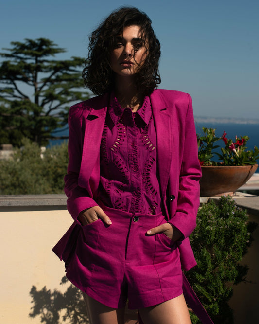 Belted Double Breasted Linen Blend Blazer - Hyper Pink | Universal Standard