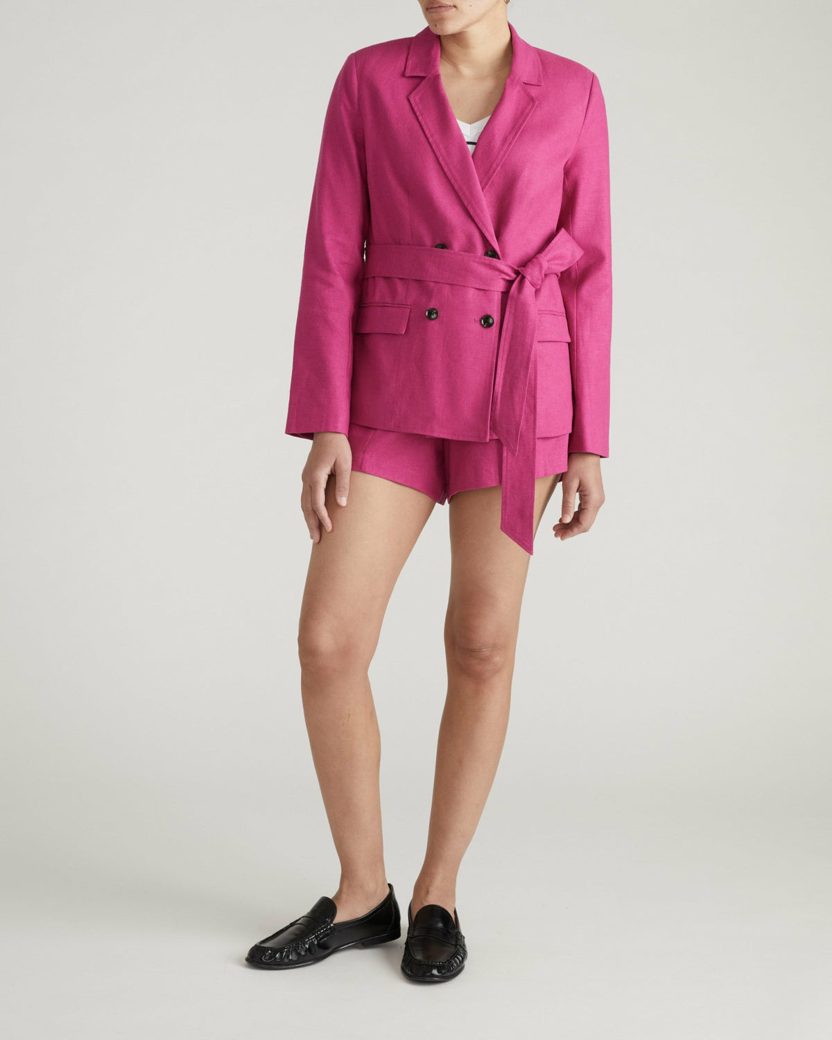 Belted Double Breasted Linen Blend Blazer - Hyper Pink | Universal Standard
