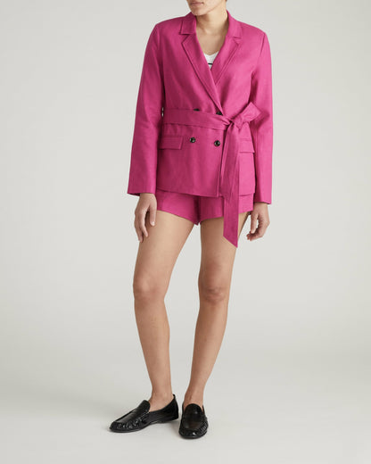 Belted Double Breasted Linen Blend Blazer - Hyper Pink | Universal Standard