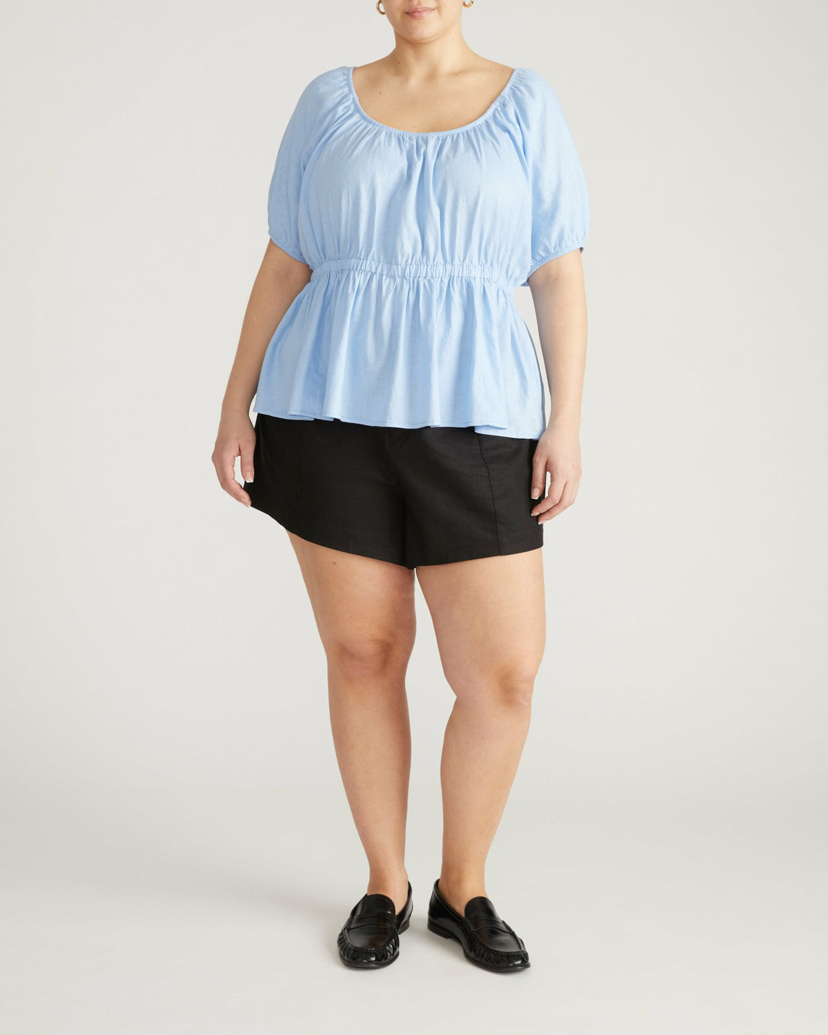 Andrea Peplum Linen Blend Top - Cielo Blue | Universal Standard