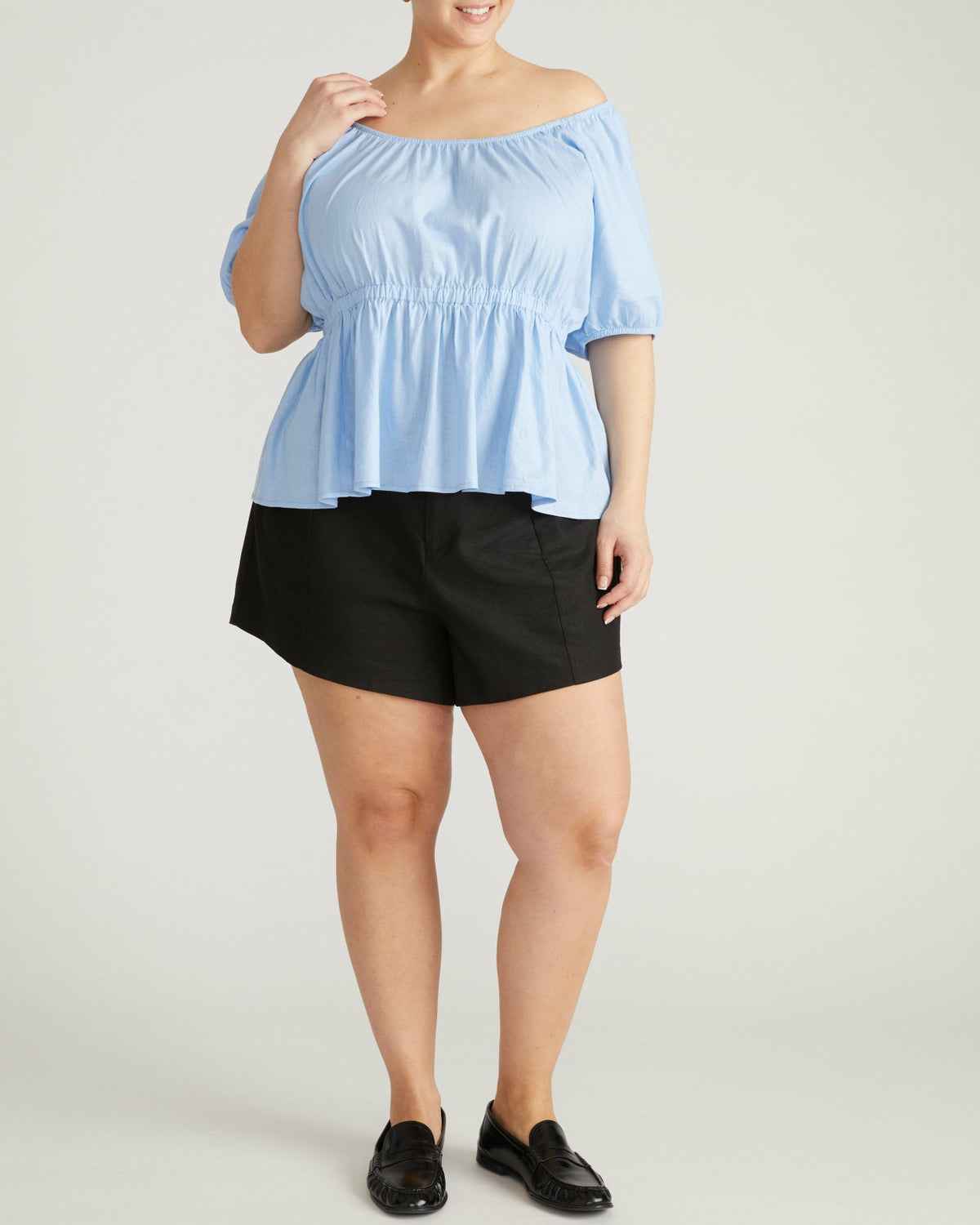 Andrea Peplum Linen Blend Top - Cielo Blue | Universal Standard