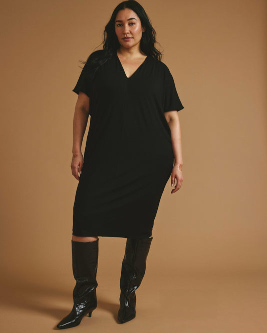 Teresa Liquid Jersey V-Neck Dress - Black | Universal Standard
